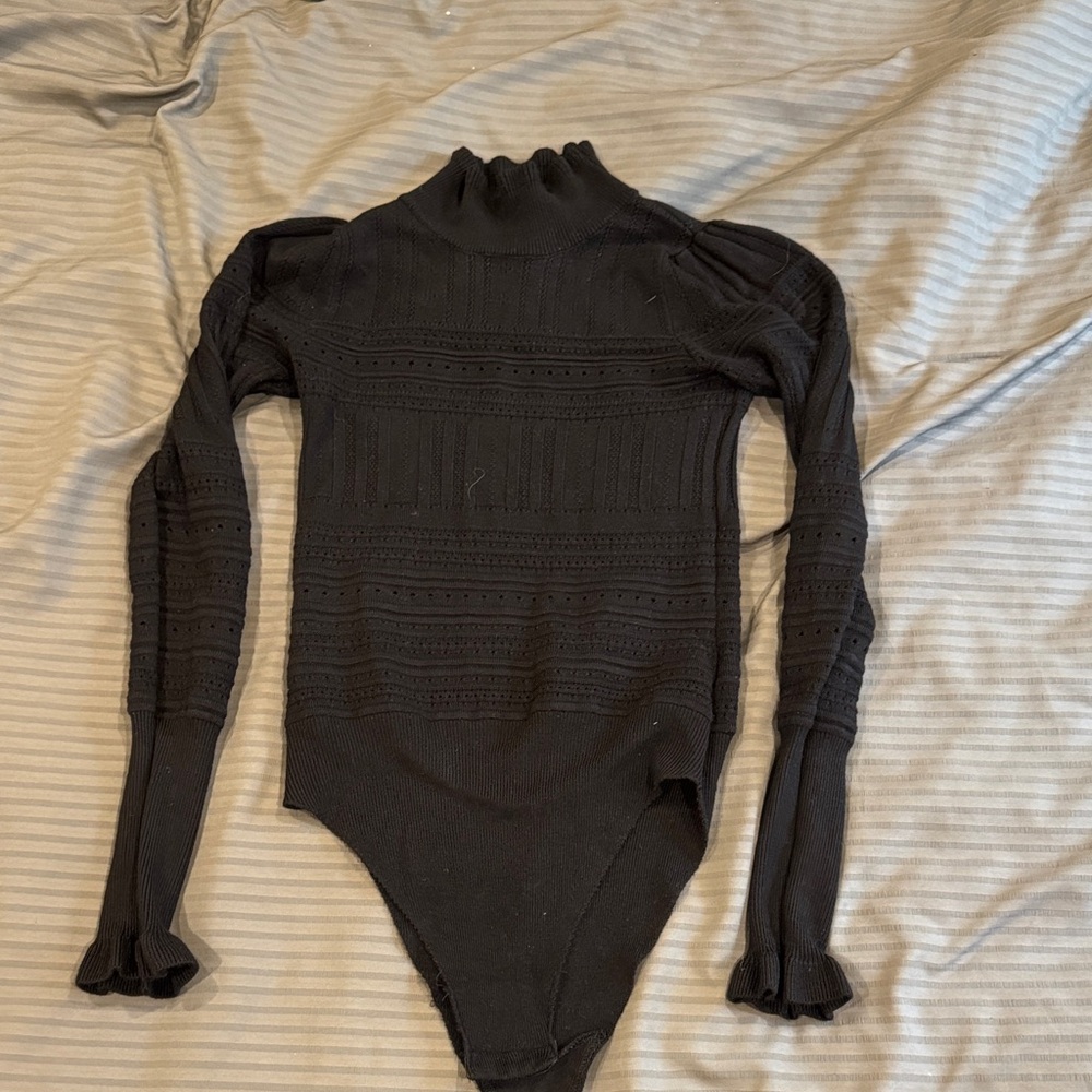 Free People Black Textured Bodysuit